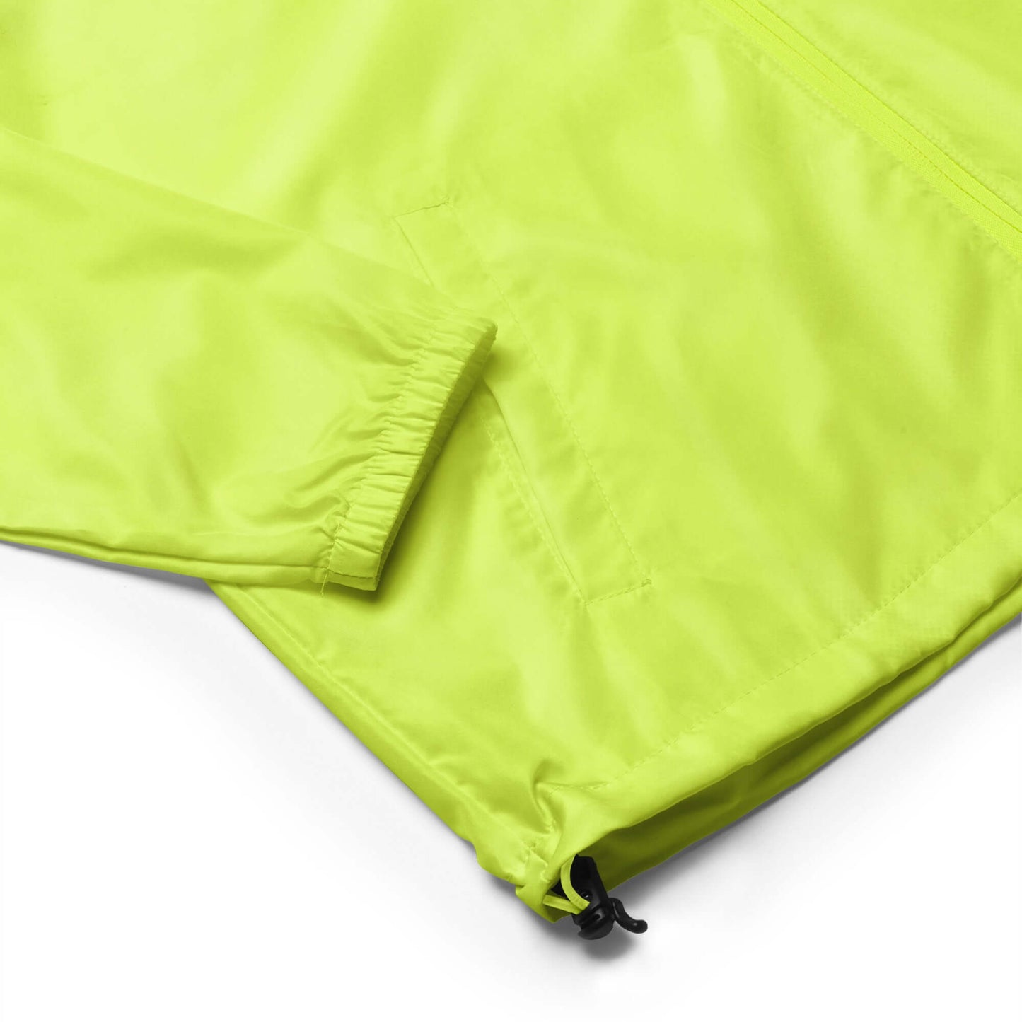 Leichter Unisex-Windbreaker mit Reißverschluss N°0 in leuchtendem Gelb, Detailaufnahme der wasserabweisenden Jacke