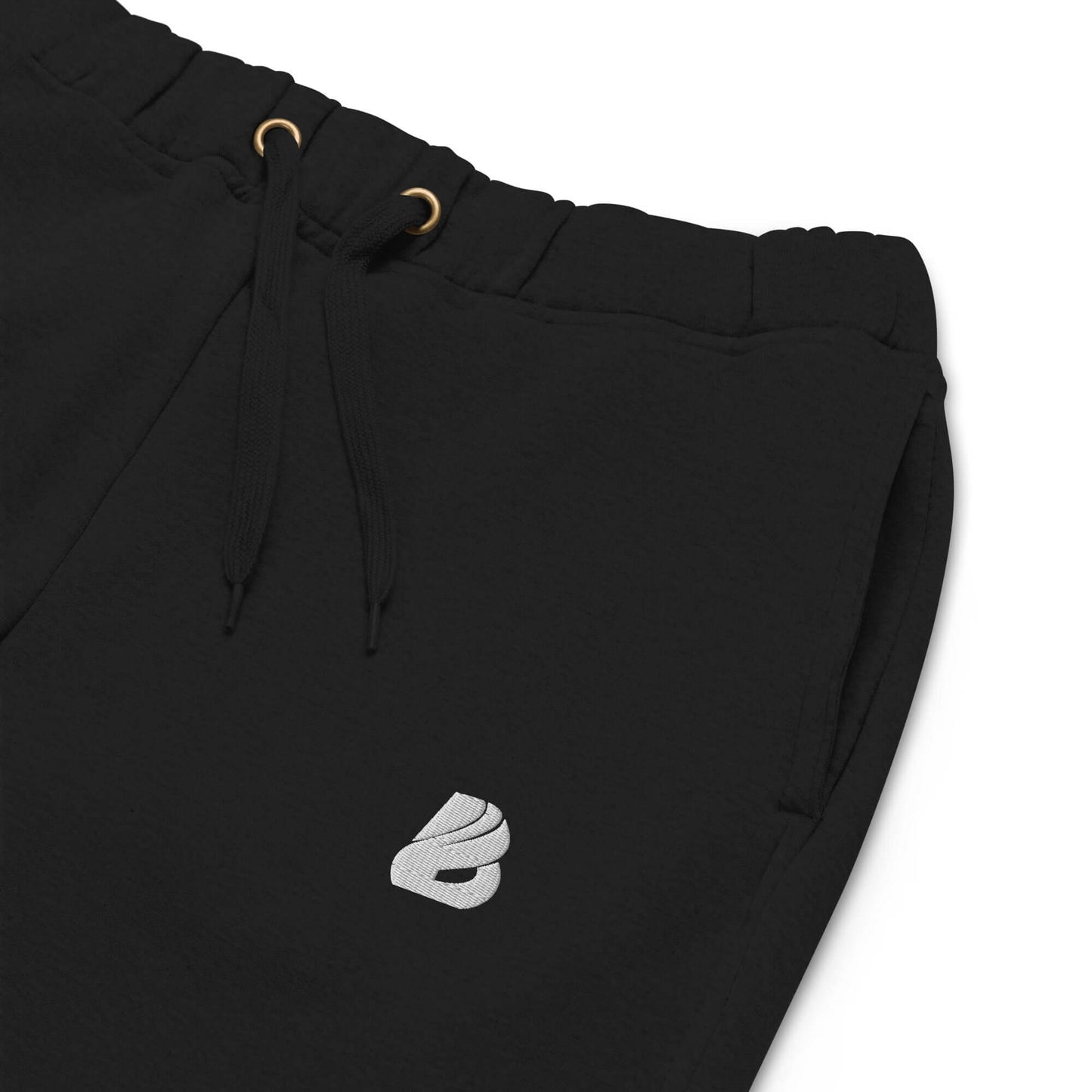 Unisex Jogginghose mit lockerer Passform N°0 in schwarz, aus weichem Material mit verstellbarer Kordel und gesticktem Logo.