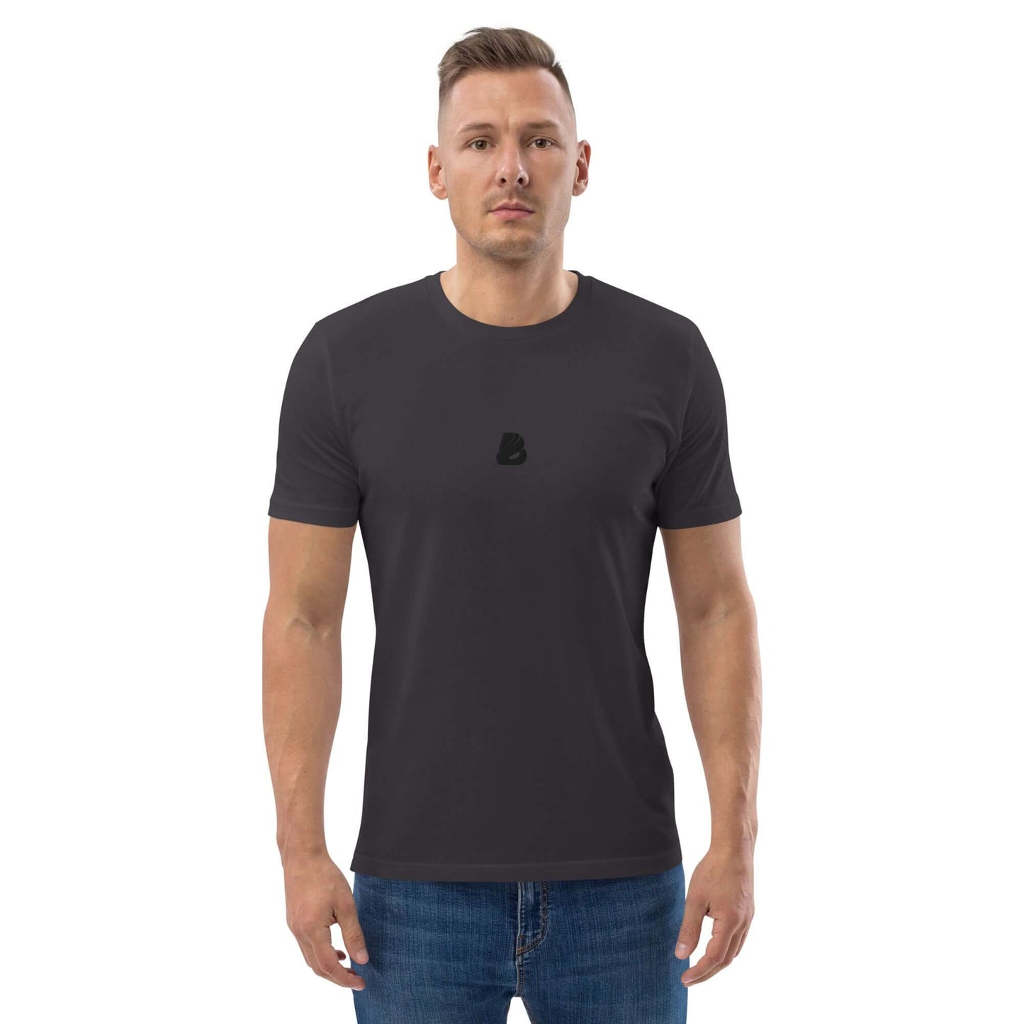 Unisex-Bio-Baumwoll-T-Shirt N°0 in dark color, made from 100% organic cotton, showcasing eco-friendly fashion.