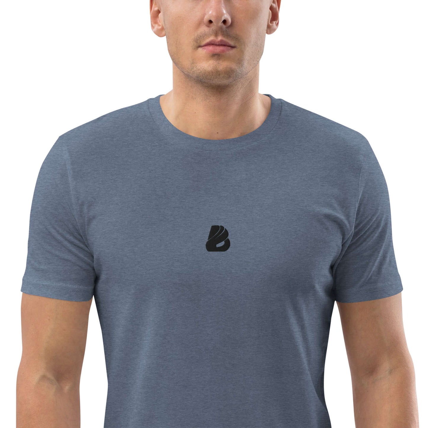 Unisex-Bio-Baumwoll-T-Shirt N°0 in blue, made from organic ring-spun cotton, featuring a crew neckline and double-stitched hems.