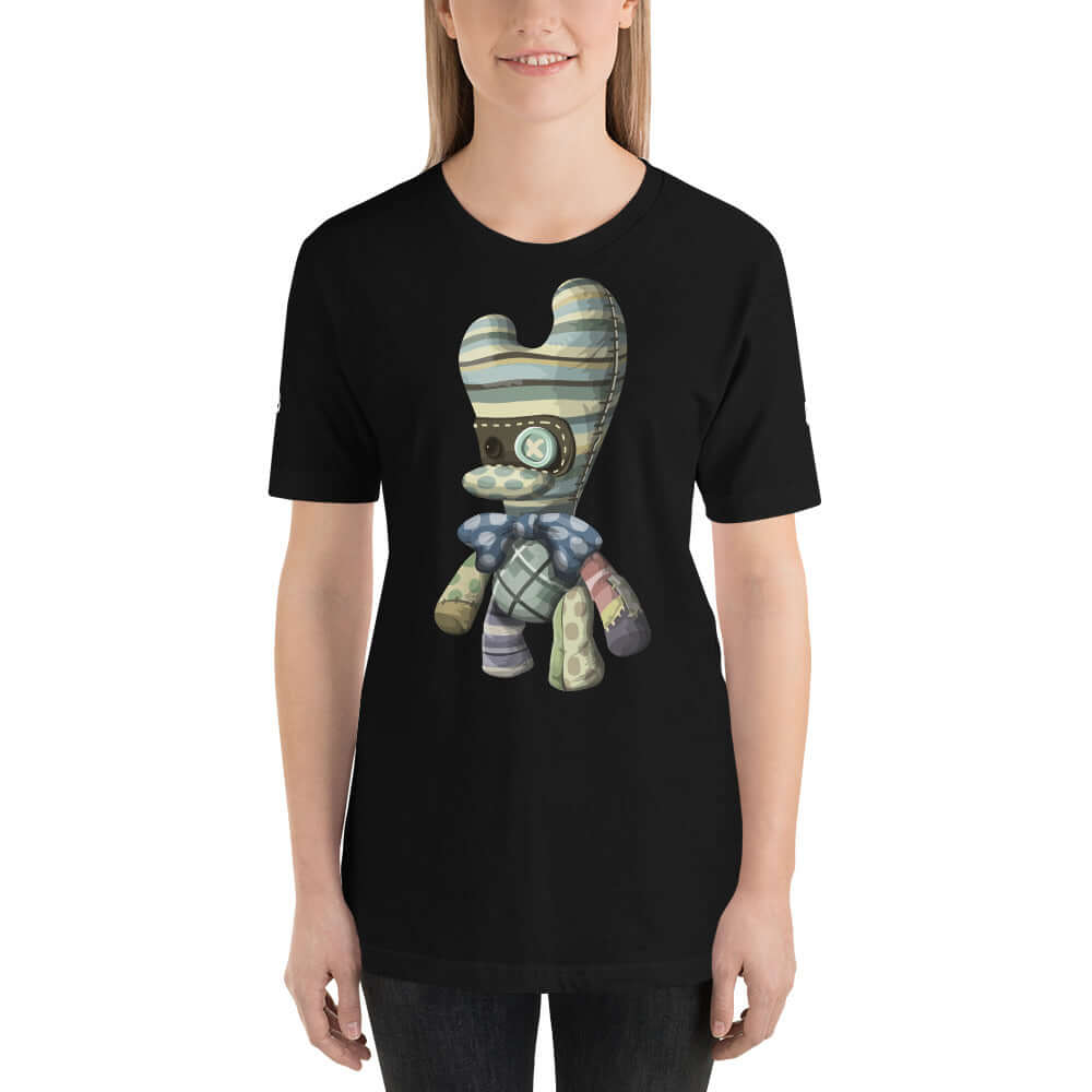 Kurzärmeliges Unisex-T-Shirt N°2 with colorful patchwork design, soft and light, perfect for any wardrobe.