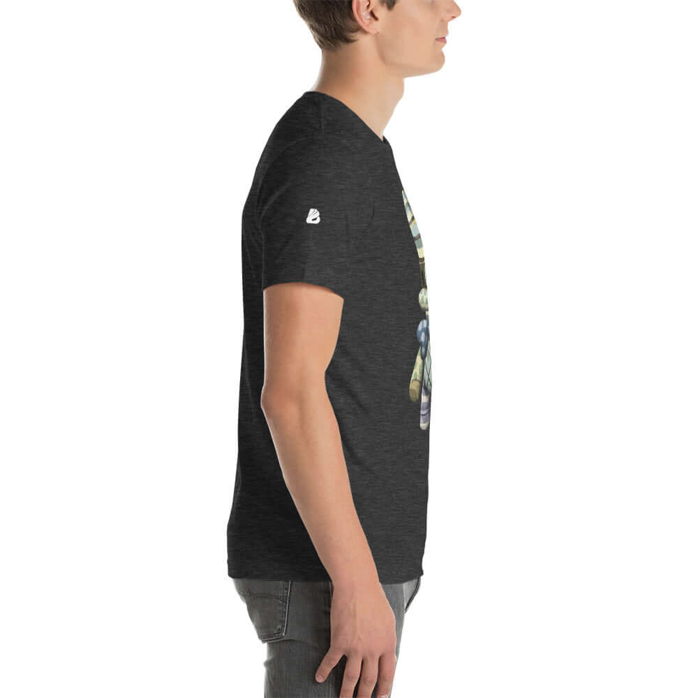 Kurzärmeliges Unisex-T-Shirt N°2 in Schwarz aus Baumwolle, Seitenansicht