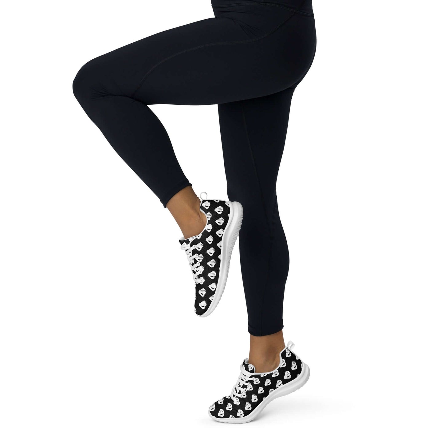 Damen-Turnschuhe N°0 in schwarz mit weißem Muster, atmungsaktiv und bequem für den Alltag, leichtes Flyknit-Material, EVA-Gummisohle.