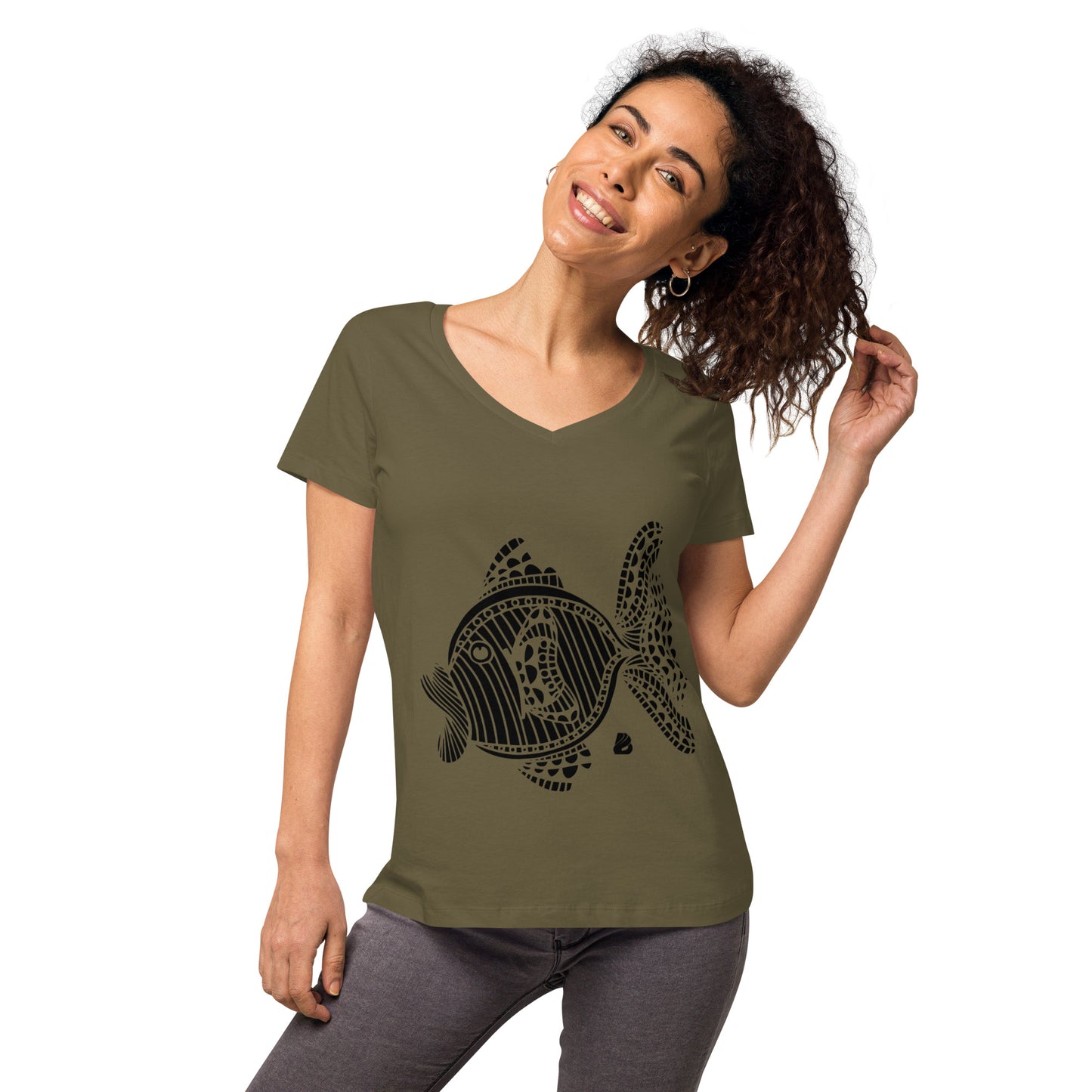 Eng anliegendes Damen-T-Shirt mit V-Ausschnitt