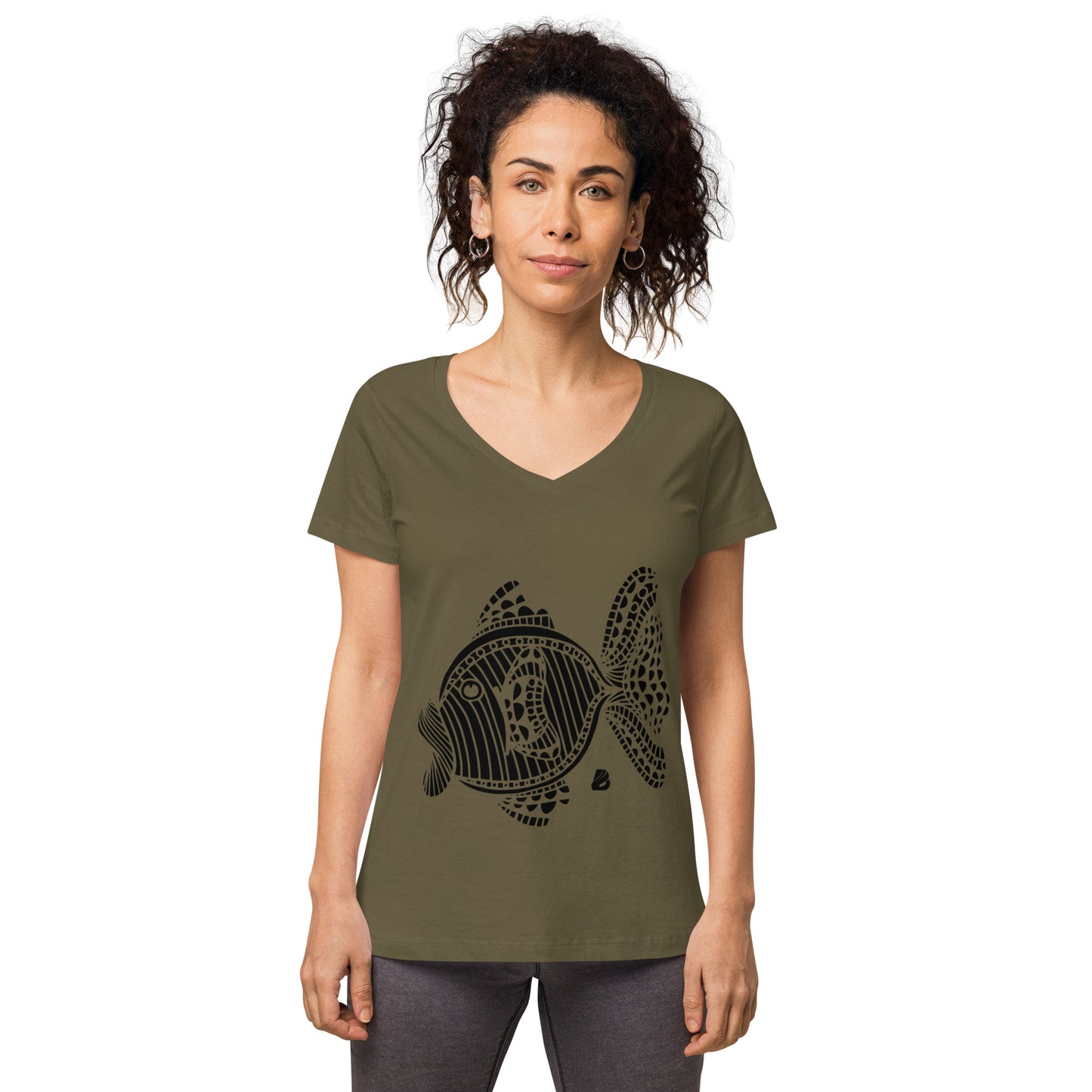 Eng anliegendes Damen-T-Shirt mit V-Ausschnitt