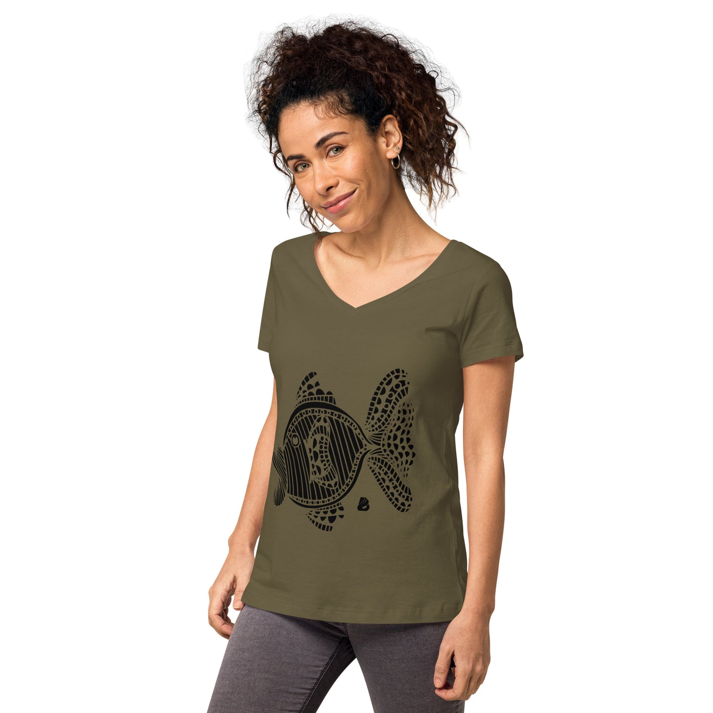 Eng anliegendes Damen-T-Shirt mit V-Ausschnitt