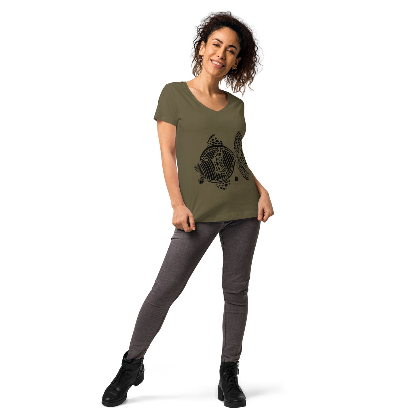 Eng anliegendes Damen-T-Shirt mit V-Ausschnitt
