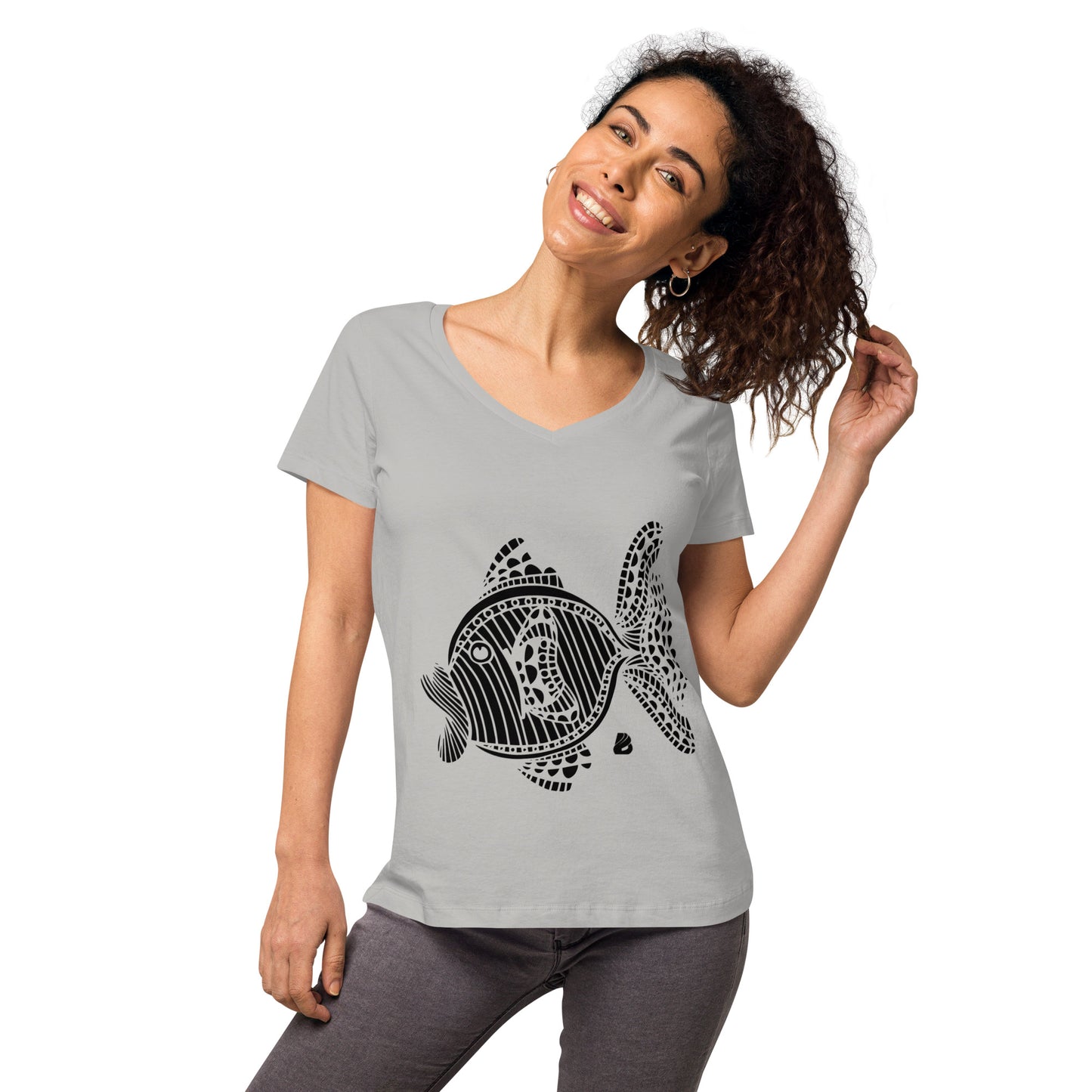 Eng anliegendes Damen-T-Shirt mit V-Ausschnitt