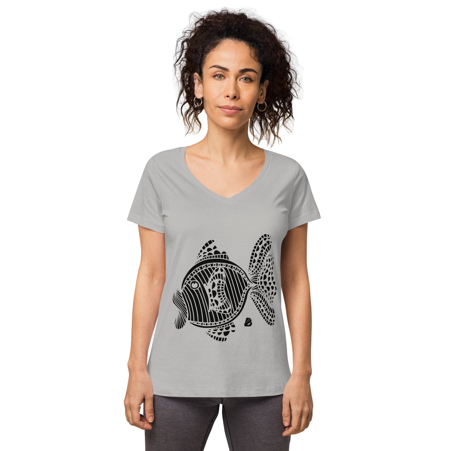 Eng anliegendes Damen-T-Shirt mit V-Ausschnitt