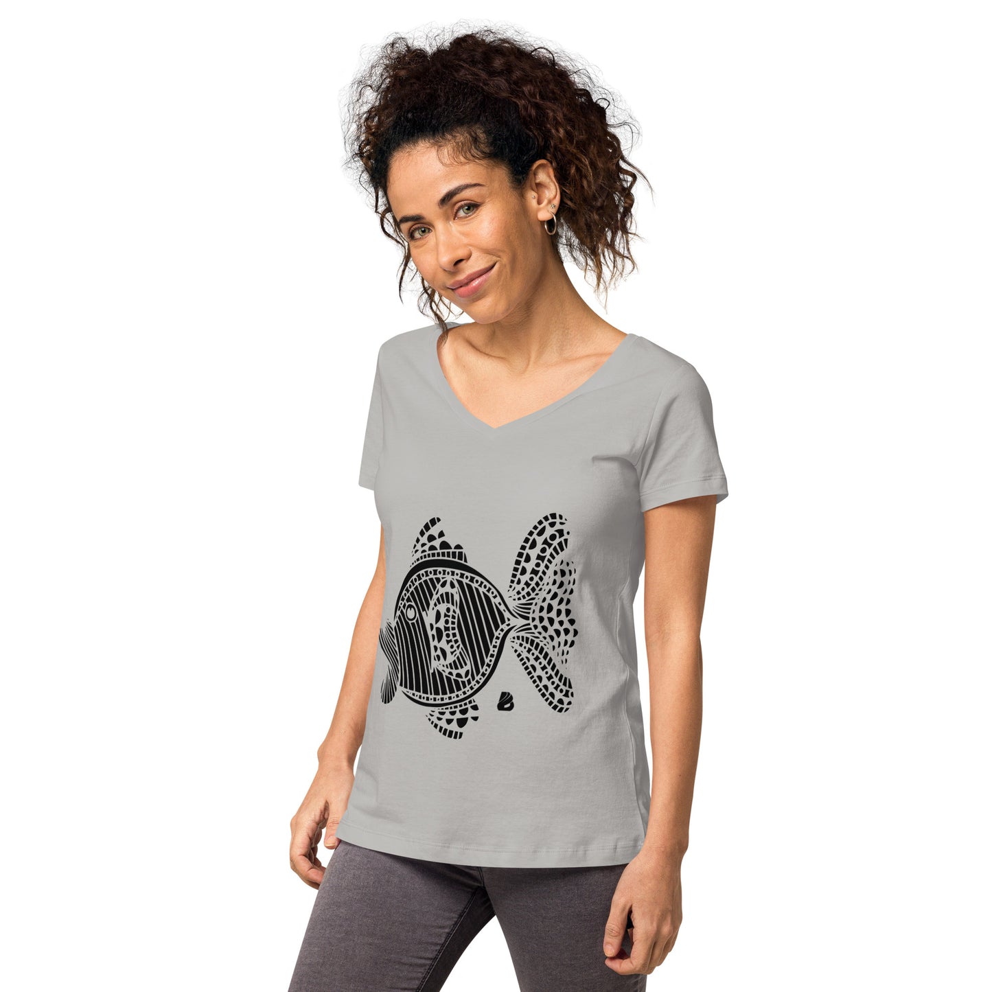 Eng anliegendes Damen-T-Shirt mit V-Ausschnitt