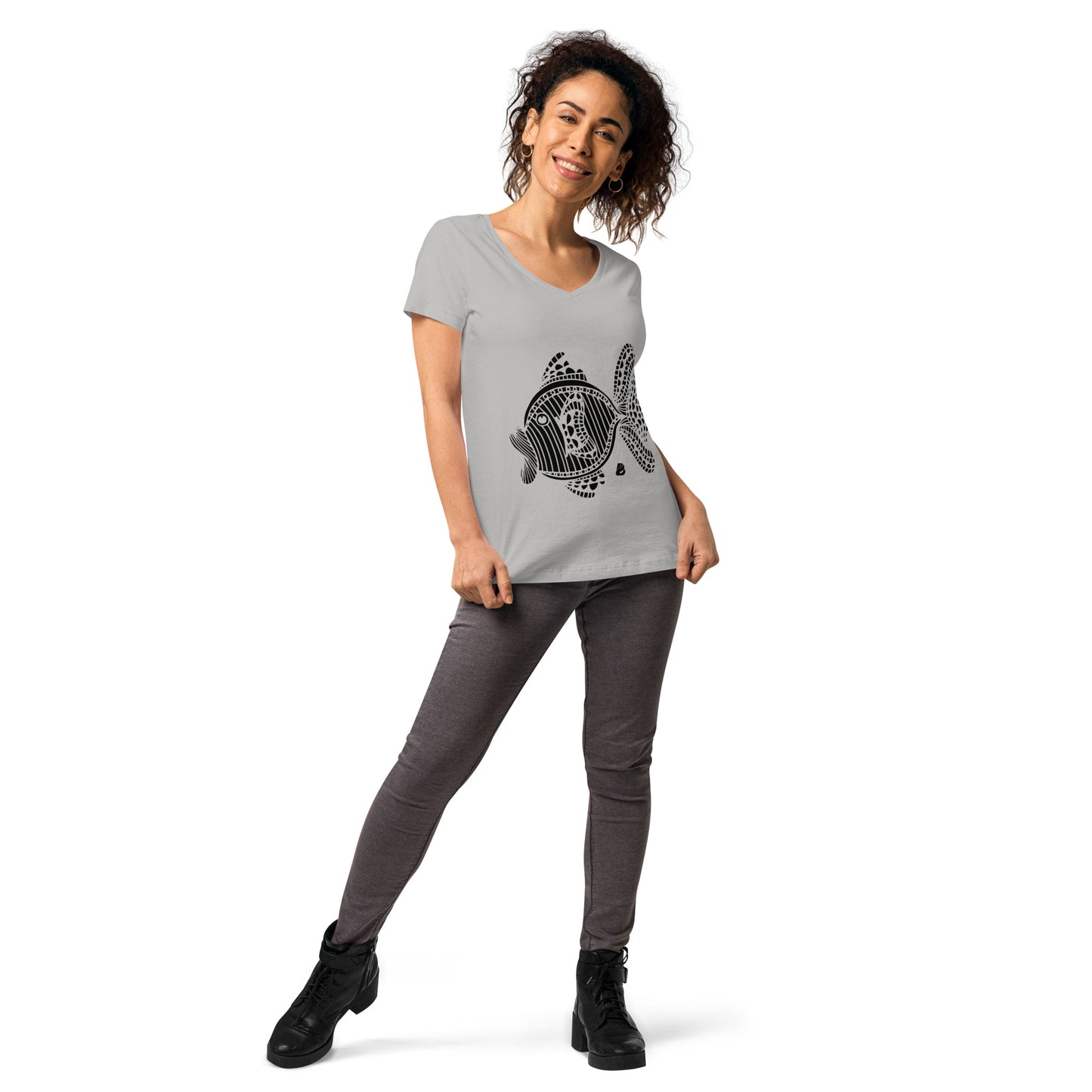 Eng anliegendes Damen-T-Shirt mit V-Ausschnitt
