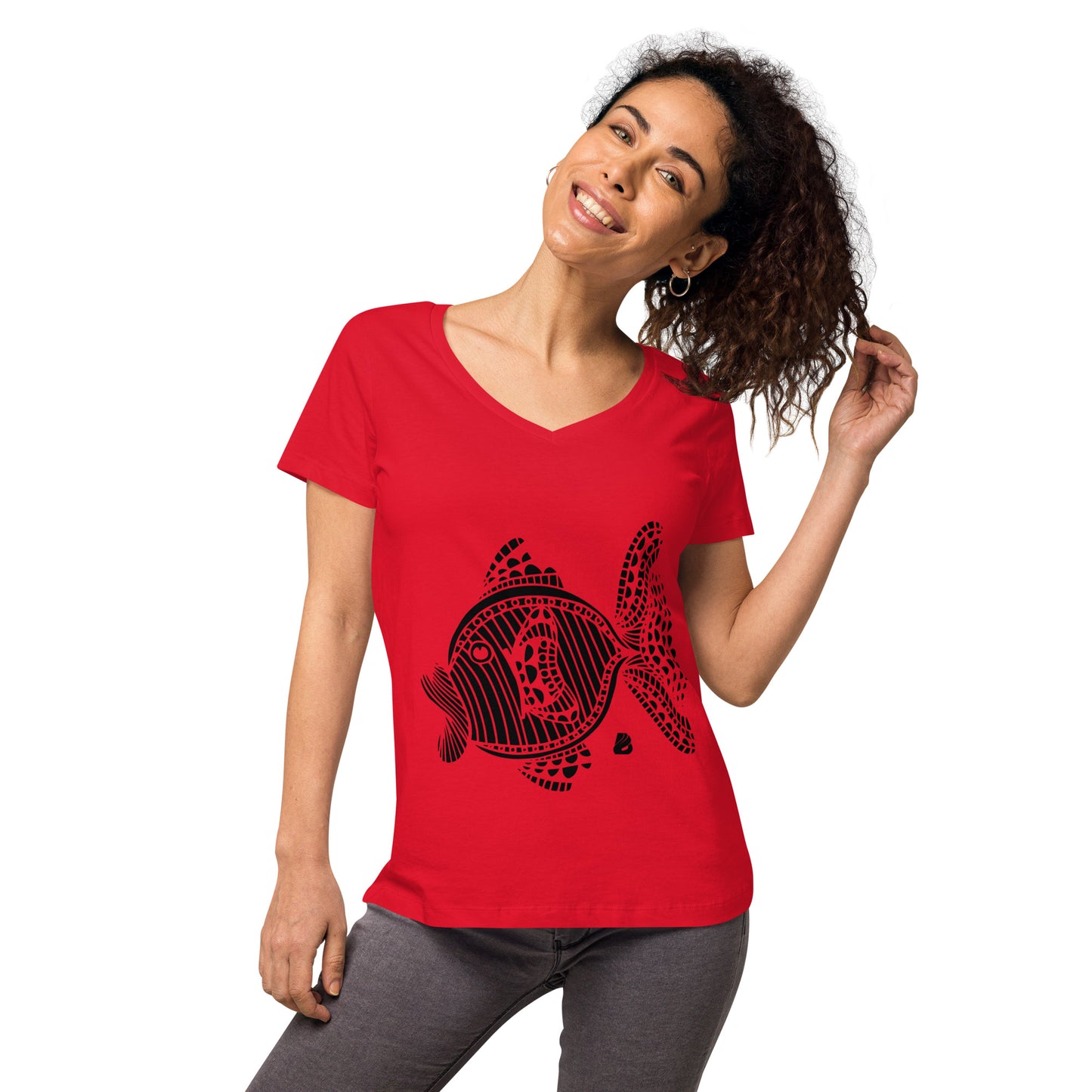 Eng anliegendes Damen-T-Shirt mit V-Ausschnitt
