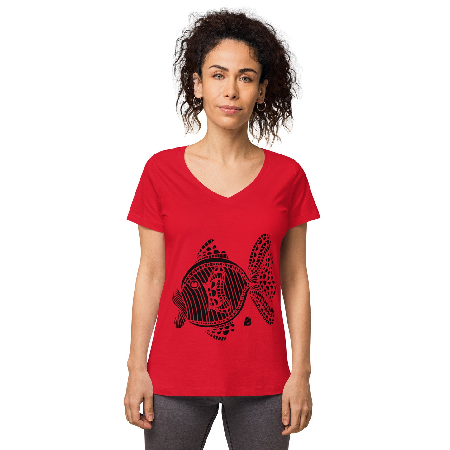 Eng anliegendes Damen-T-Shirt mit V-Ausschnitt