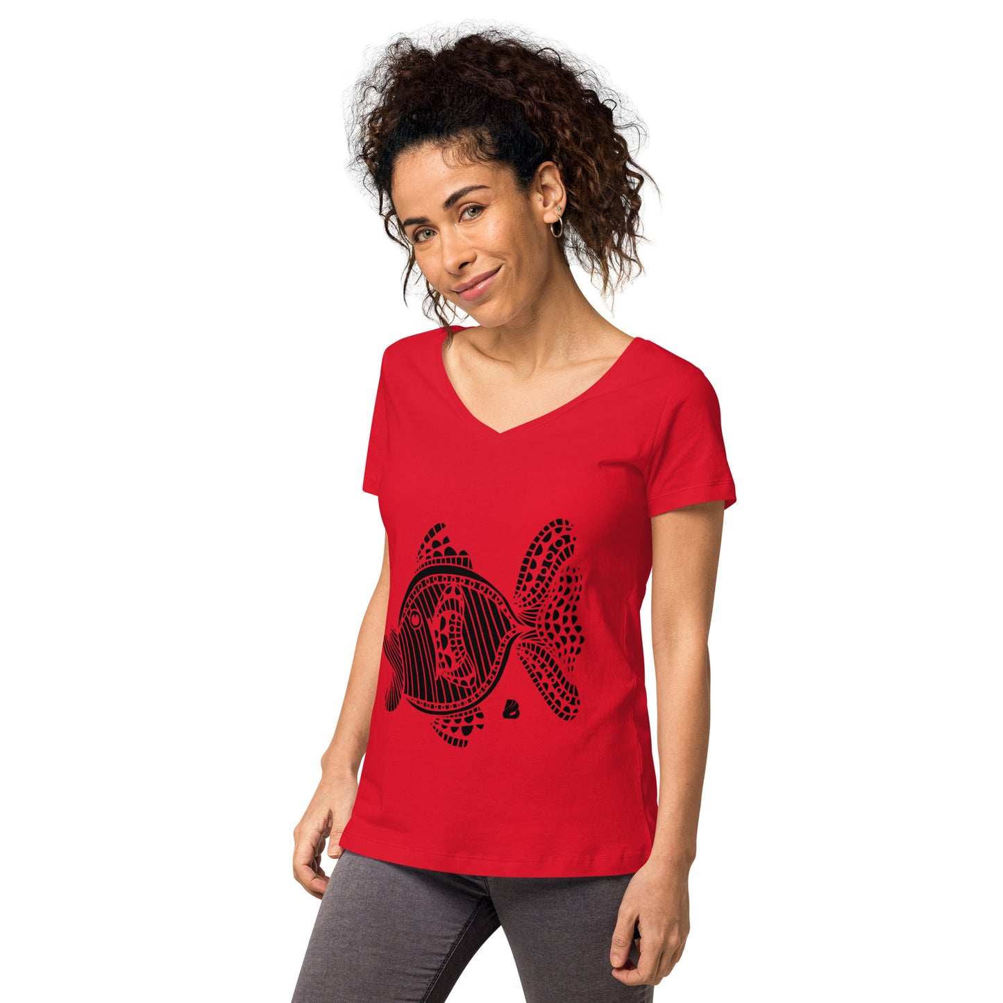 Eng anliegendes Damen-T-Shirt mit V-Ausschnitt