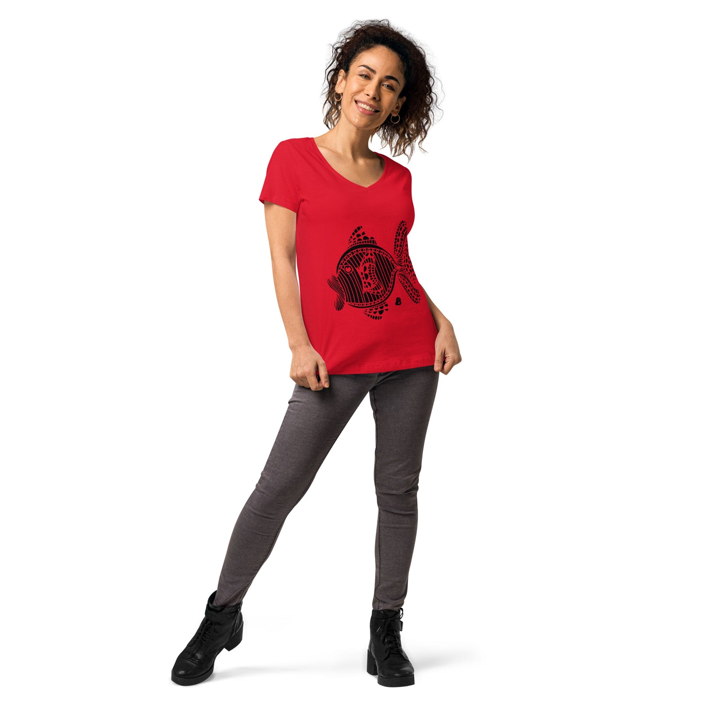 Eng anliegendes Damen-T-Shirt mit V-Ausschnitt