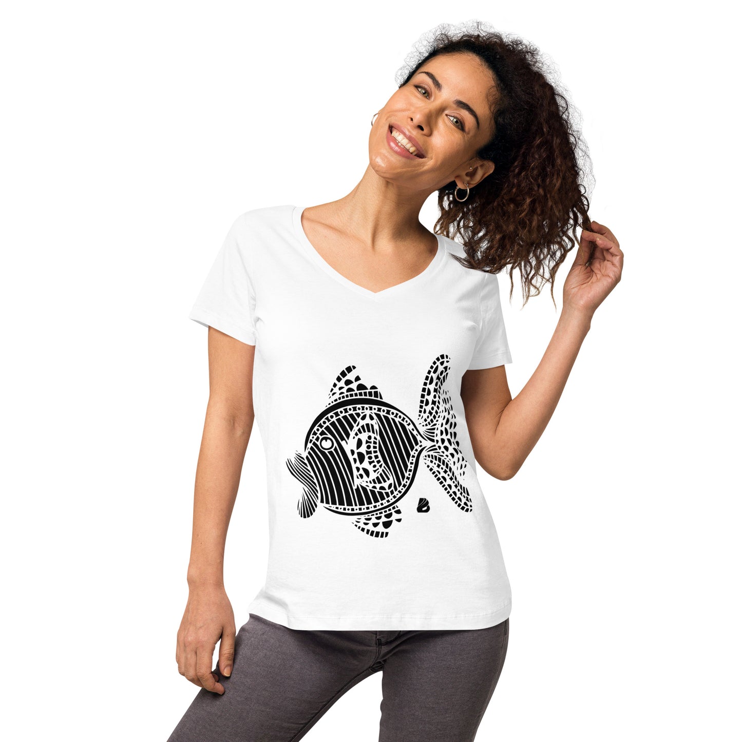 Eng anliegendes Damen-T-Shirt mit V-Ausschnitt