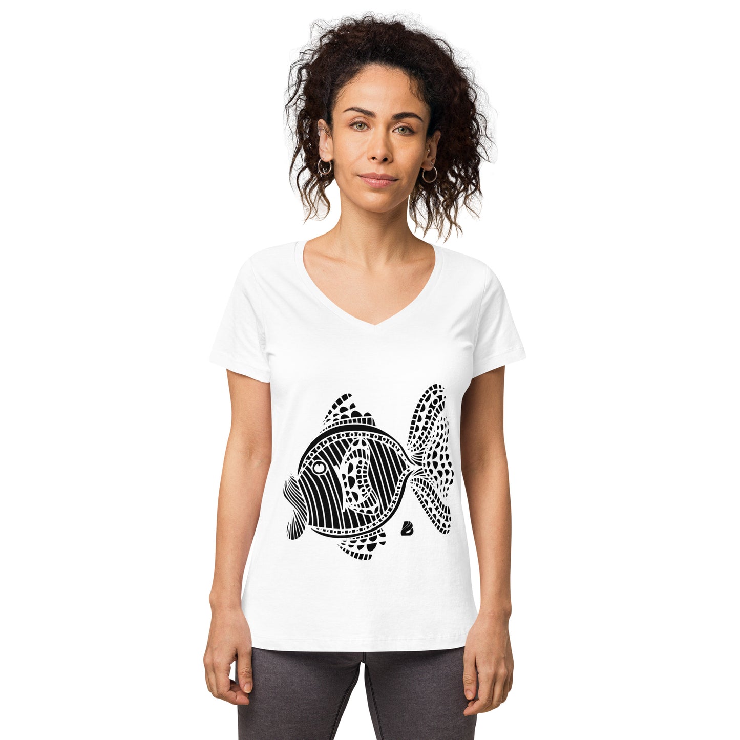 Eng anliegendes Damen-T-Shirt mit V-Ausschnitt