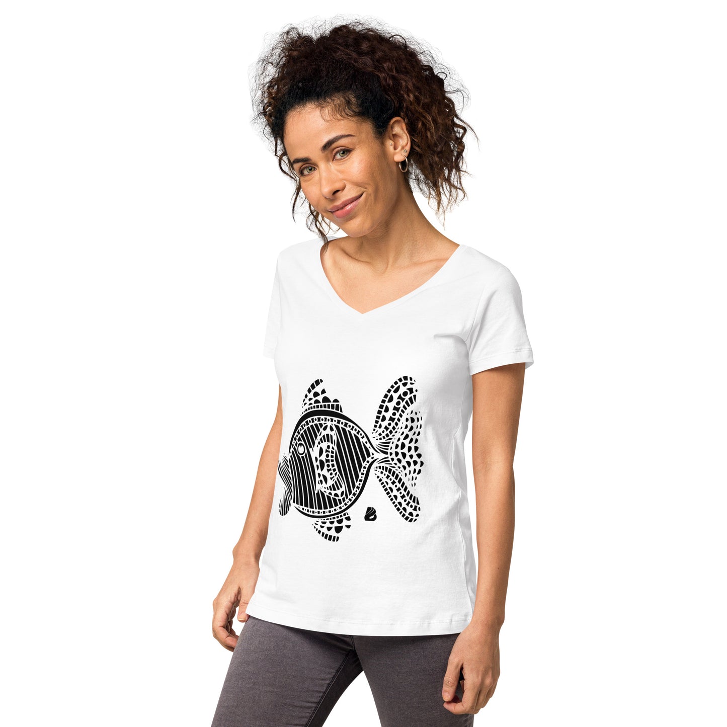 Eng anliegendes Damen-T-Shirt mit V-Ausschnitt