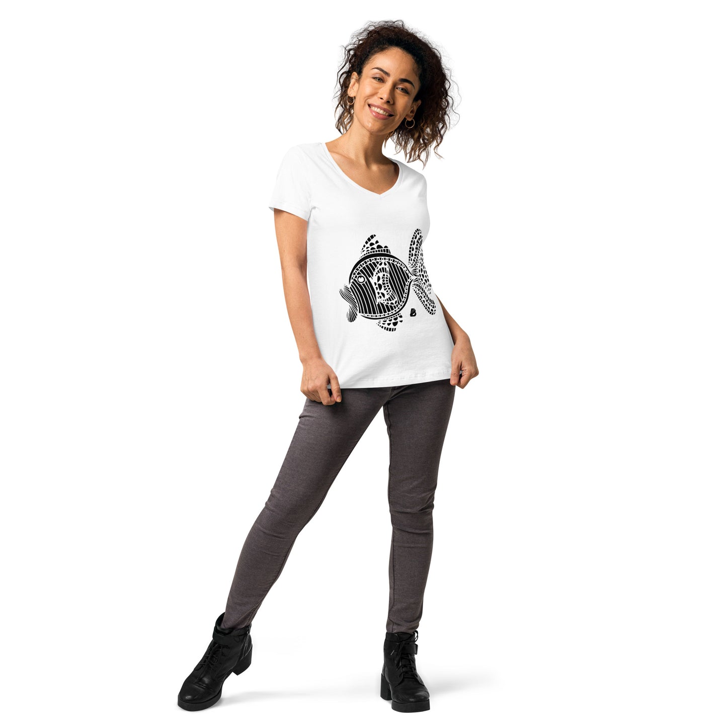 Eng anliegendes Damen-T-Shirt mit V-Ausschnitt