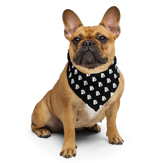French bulldog wearing a stylish Bandana with allover print, perfect for adding flair to any outfit or accessory collection.