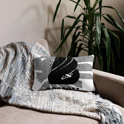 Basic-Kissen N°0 on a sofa with blanket, modern decor accent, black and white design, soft polyester cover, cozy living space