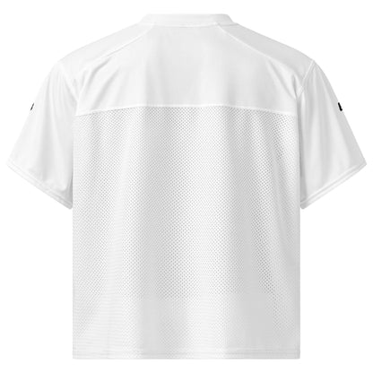 Back view of a weit geschnittenes Football-Trikot featuring breathable mesh and silky upper material, ideal for athletes and streetwear enthusiasts.