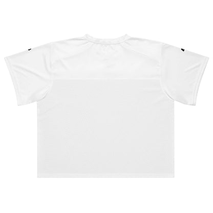 Weit geschnittenes Football-Trikot mit atmungsaktivem Mesh-Unterteil in Weiß, geeignet für Sport und Streetstyle.