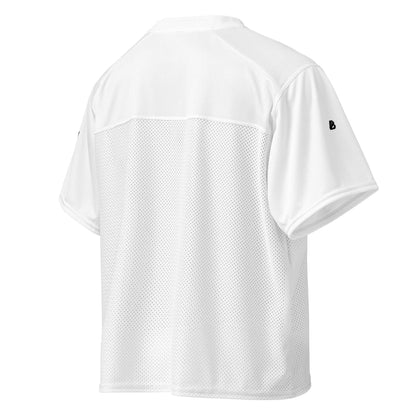 Weit geschnittenes Football-Trikot, weißes atmungsaktives Jersey mit Mesh-Unterteil, ideal für Sportler und Streetstyle-Fans.