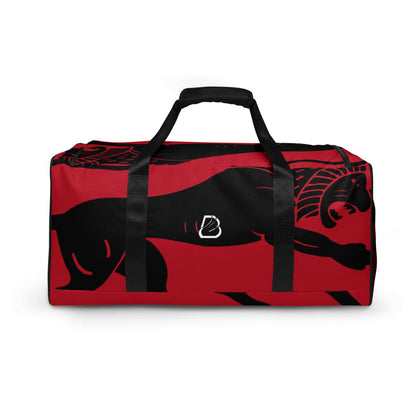 Red and black Weekender N°26 with adjustable shoulder straps and spacious interior for travel and gym use.