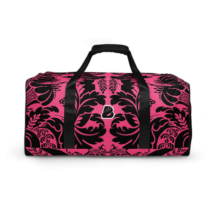 Weekender N°29 pink and black travel bag with baroque pattern and adjustable shoulder straps.