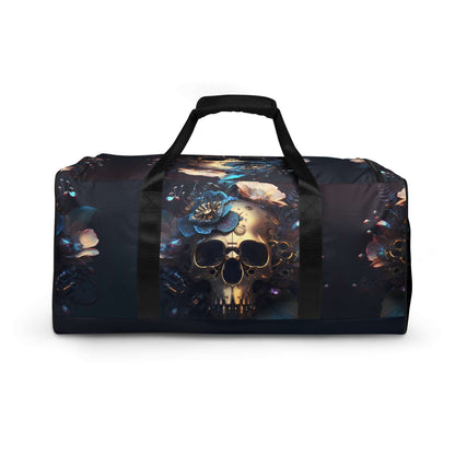 Weekender N°31 travel bag with skull and floral design, perfect for gym, travel, and daily use, featuring adjustable padded shoulder straps.
