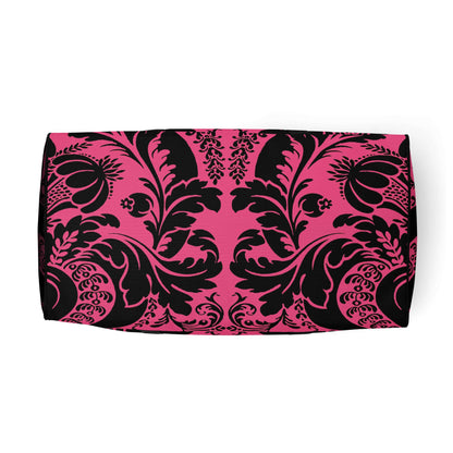 Weekender N°29 with pink and black floral pattern, spacious travel bag, adjustable padded shoulder straps.