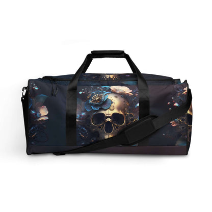Weekender N°31 with skull and floral design, spacious travel bag with adjustable shoulder straps, ideal for gym or trips.