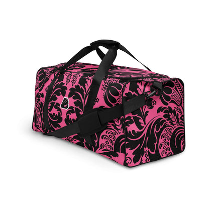 Pink and black patterned Weekender N°29 travel bag with adjustable shoulder straps.