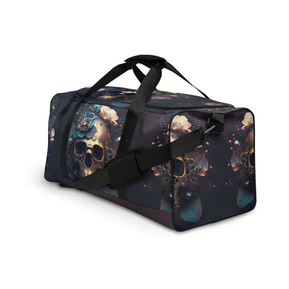 Stylish Weekender N°31 bag with skull and flower design, ideal for travel or gym, featuring adjustable padded shoulder straps.
