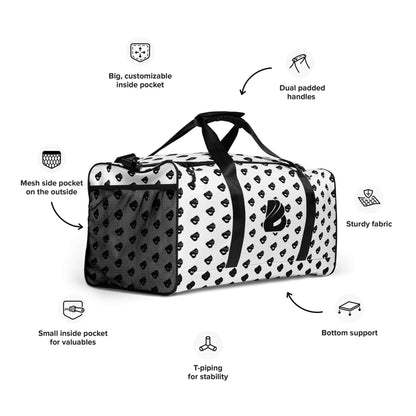 Weekender N°30 with customizable pockets, sturdy fabric, dual padded handles, and mesh side pocket on white background.