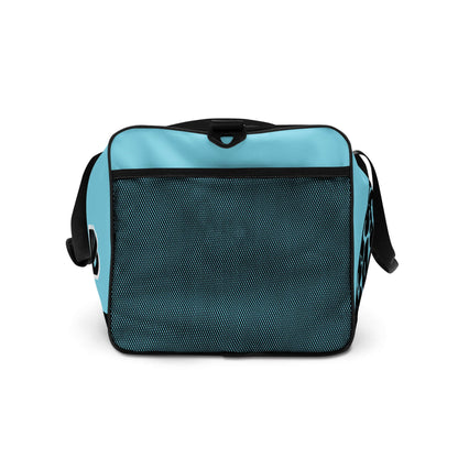 Blue Weekender N°27 bag with adjustable padded straps and multiple compartments, ideal for travel, errands, or gym use.