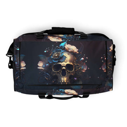 Weekender N°31 with skull and floral design, perfect for travel, daily errands, and gym with roomy compartments and adjustable straps.