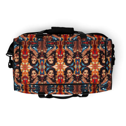 Colorful patterned Weekender bag with adjustable shoulder straps, ideal for travel, daily errands, and gym with ample storage space.