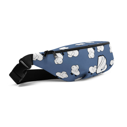Gürteltasche N°32, blaue Gürteltasche mit Hundemuster, verstellbarer Riemen, Innentasche, praktische Freihandtasche für unterwegs