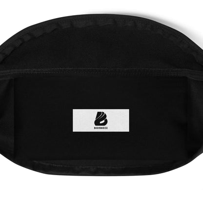 Gürteltasche N°30 in schwarz mit Innenansicht und Logo, perfekt für Festivals, Reisen und freihändiges Unterwegssein.