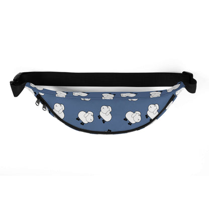 Stylish blue Gürteltasche N°32 with sheep pattern, adjustable strap, perfect for festivals and travel.