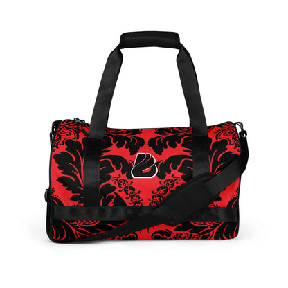 Allover-Print-Sporttasche N°5, red and black water-resistant bag with shoulder strap and decorative print