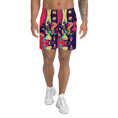 Recycelte Sport-Shorts für Herren N°3 in buntem Design mit geometrischen Mustern, ideal für Fitness, Laufen und Schwimmen.