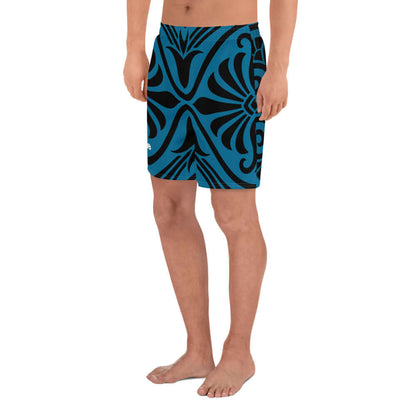 Recycelte Sport-Shorts für Herren N°2 in blauem Design, ideal zum Laufen, Schwimmen und Fitness. Hergestellt aus recyceltem Polyester.