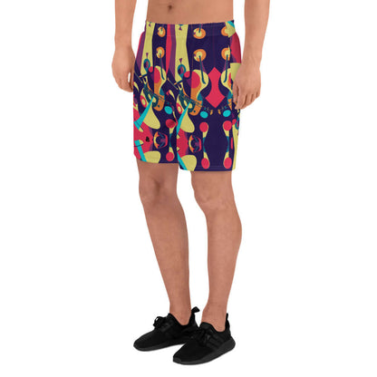 Recycelte Sport-Shorts für Herren N°3, vielseitige lange Shorts mit buntem Muster, ideal für Fitness, Laufen, Schwimmen oder Krafttraining.
