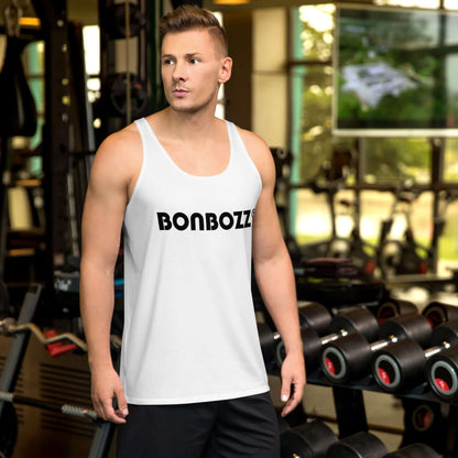 Unisex Tank-Top N°9 in gym setting with vibrant design and soft material for comfort.