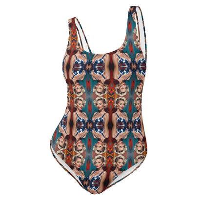 Einteiliger Badeanzug N°23 mit auffälligem Muster, schmeichelndes Design für alle Figuren, geeignet für Meer und Pool.