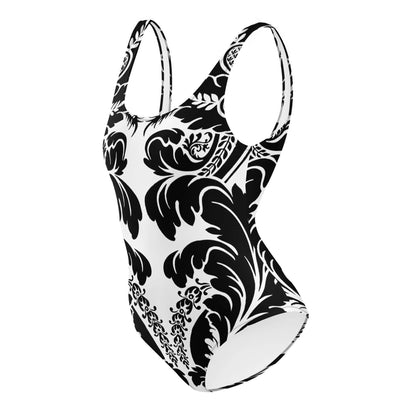 Einteiliger Badeanzug N°21, schwarz-weißes Design, schmeichelhafte Passform, U-Ausschnitt, chlorbeständig, ideal für Strand und Pool.