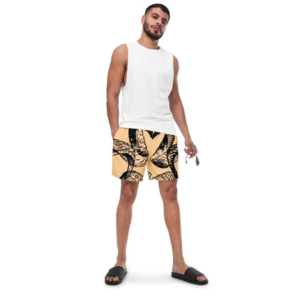 Man wearing Herren-Badehosen N°14, quick-dry, breathable swim trunks with silky lining and pockets, perfect for hot summer days.